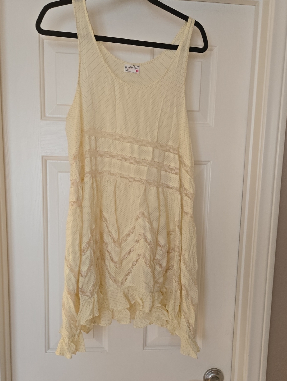 Free People Yellow Cream Lace-Trim Mini Dress